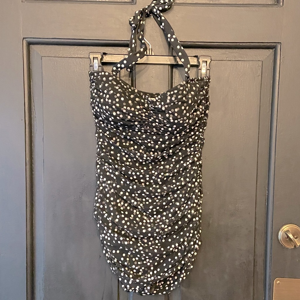 J.Crew one-piece polka dot swimsuit with ruching.